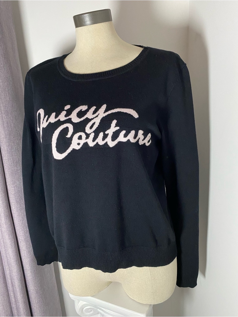 {89$} Juicy Couture Black Sweater with Pink Script Logo
